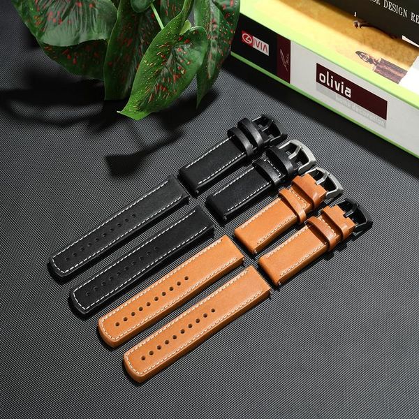 

watch bands 24mm genuine stitch leather band sport black brown