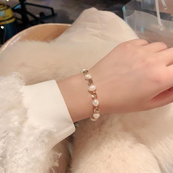 

link, chain baroque shaped pearl bracelet ins special-interest design retro temperamental cold style simple girlfriends hand jewelry women, Black