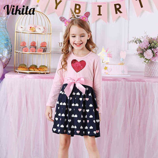 

vikita long sleeve cotton dress girls princess dresses baby girl clothes bow-knot party sequins dresses girl casual clothes g1215, Red;yellow