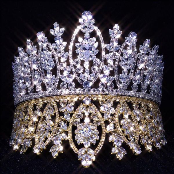 

hair clips & barrettes wedding big gold crown jewelry bridal headpiece woman zircon rhinestones crystal tiaras bride party crowns accessorie, Golden;silver