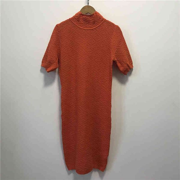 

2022 factory wholesale new model summer fashion zipper hollow out f letter ice silk short sleeve half high neck sweater dress women, Black;gray