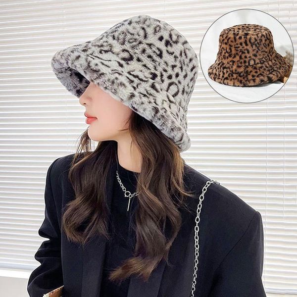

wide brim hats bucket hat women's leopard plush warm fisherman cap camouflage print stripes foldable outdoor windproof anti-uv winter c, Blue;gray