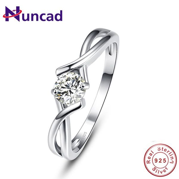 

wedding rings nuncad classic round cz solid real sterling silver jewelry s925 ring simple elegant luxury bridal anniversary party twist, Slivery;golden