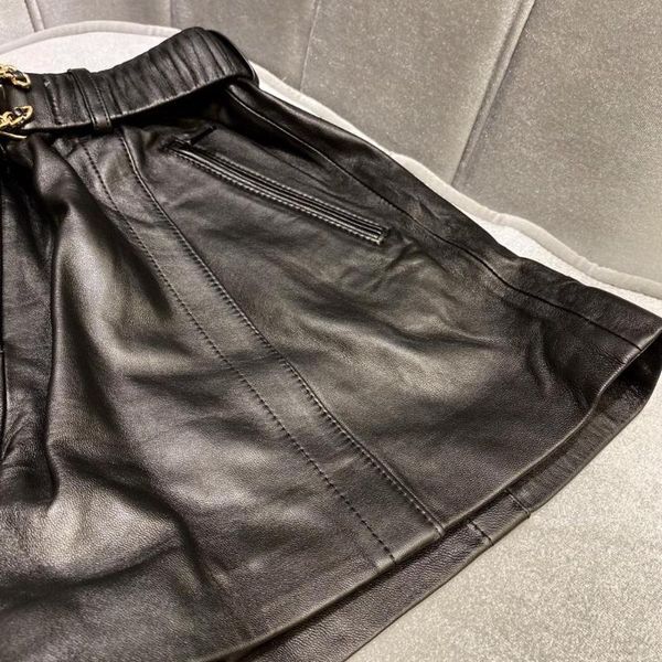 

women's shorts cosmicchic autumn streetwear sheepskin genuine leather mini short trousers a-line casual slim with belt au3s, White;black