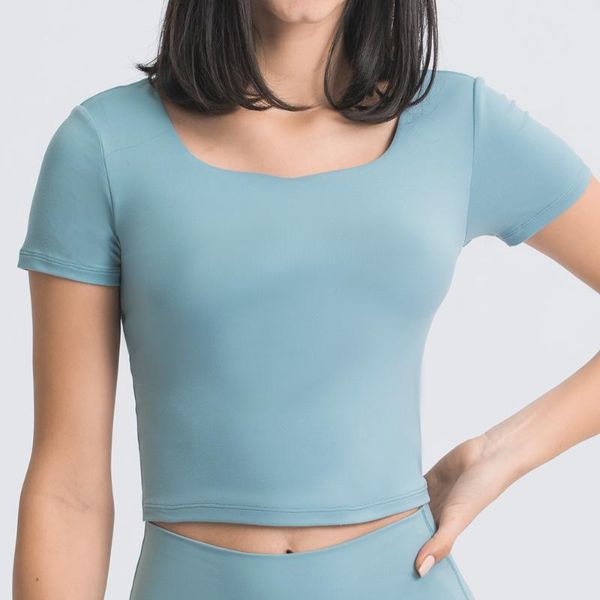 

heyyoga women butter soft padded running sport fitness crop sportswear everyday naked feel workout gym yoga t-shirt outfit