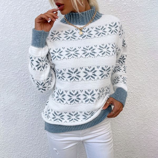 

women's christmas sweater pullover ugly sweater knitted snowflake vintage style long sleeve regular fit sweater cardigans turtleneck fa, White;black