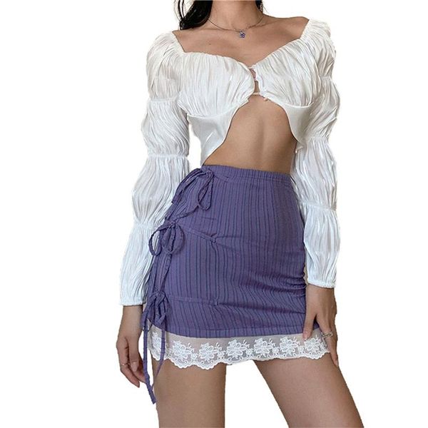 

skirts 2021 fashion women short lace up skirt, summer adults high waisted trim pencil skirt (purple) wholesale, Black