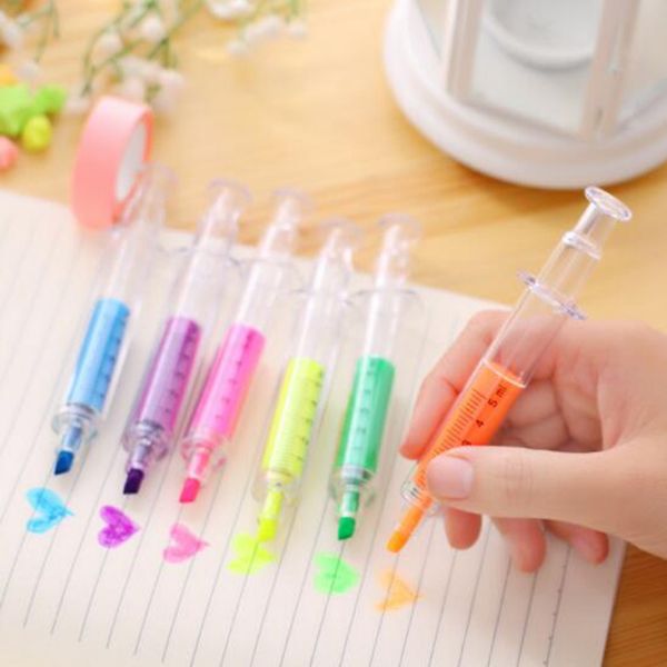 6 cores novidade enfermeira agulha syringe em forma de marcador marcador caneta canetas Papelaria material escolar k24