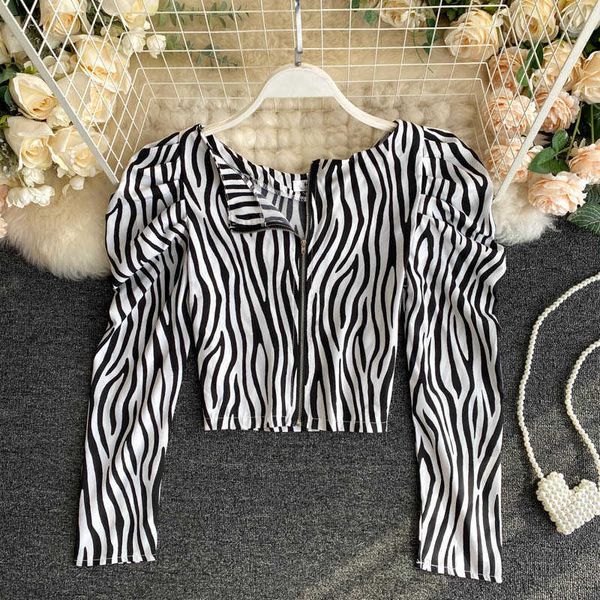 

women's blouses & shirts zebra pattern printed puff sleeves waist slimming short shorts waistless women 2q0o, White