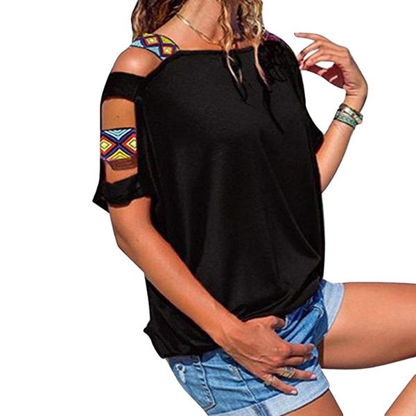 

women's t-shirt women t shirt short sleeve strappy cold shoulder tee o-neck casual tees plus size clothing, White