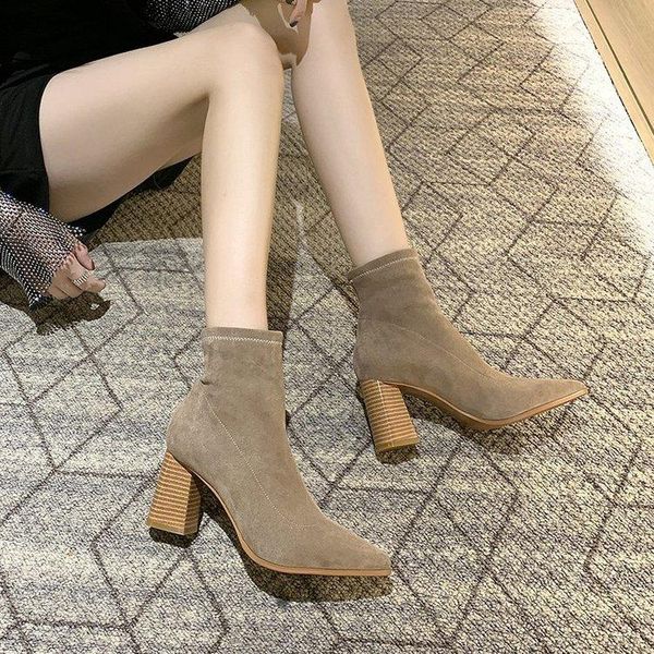 

boots high heel british pointed autumn 2021 style thick fashion, Black