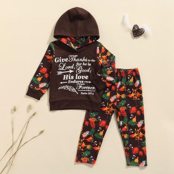 

clothing sets children thanksgiving two-piece clothes set, brown hooded pullover and elastic waist trousers, White