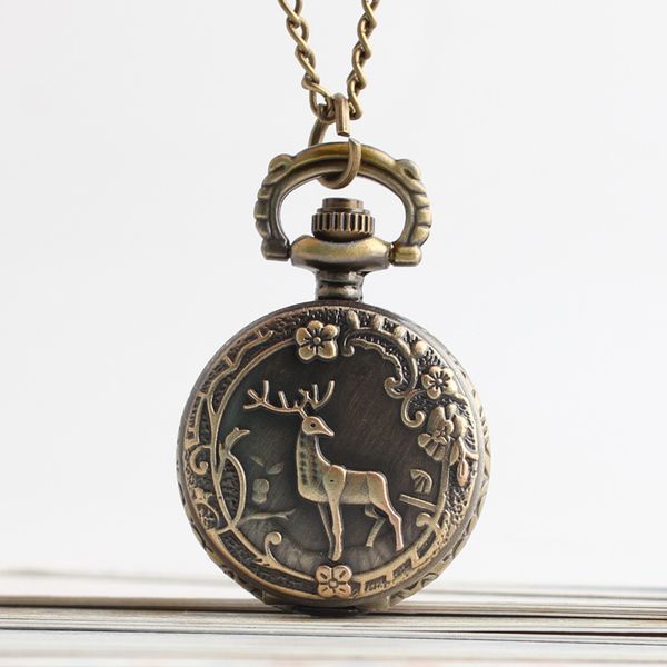 Regali per uomini e donne, collana con ciondolo e orologio da tasca, in bronzo vintage al quarzo ELK