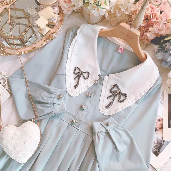 

french style minus age a word is sweet, salt and bow tie, diamond drill, waist collar, high dress. casual dresses, Black;gray