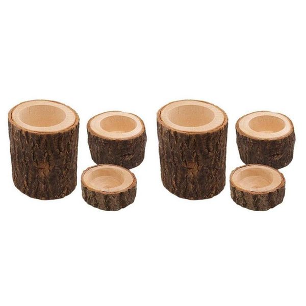 

candle holders 6pcs/set bark wooden round holder home decoration for party, birthday, holiday