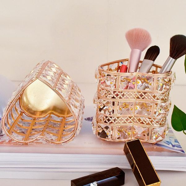 

storage boxes & bins crystal makeup brushes box heart shape jewelry stationery organizer eyebrow pencil lipstick holder