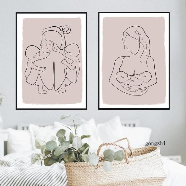 

paintings mother with baby abstract line drawing nordic poster minimalist canvas painting and prints nursery wall art pictures home decor