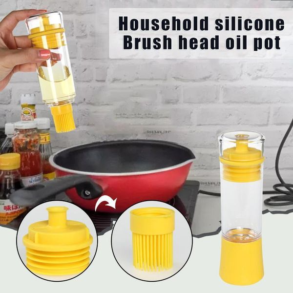 

storage bottles & jars 1pcs portable silicone oil bottle with brush grill brushes liquid pastry kitchen baking bbq tool tools