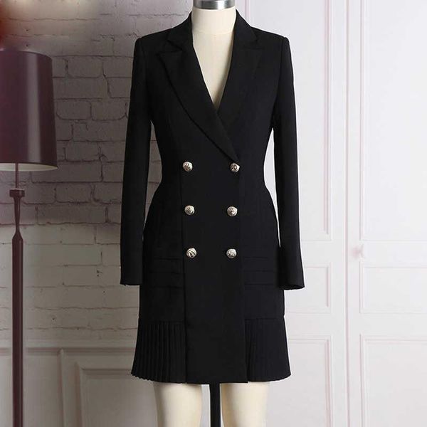 

casual dresses autumn spring designer women's tailored dress double-breasted metal buttons a747, Black;gray