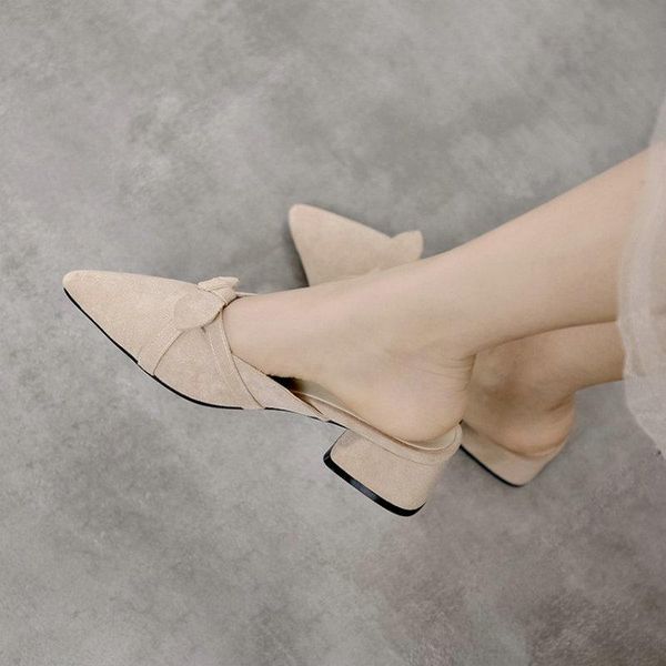 

slippers sianie tianie 2021 summer chunky low heels sandals faux suede flock pointed toe ladies shoes slides outdoor mules, Black