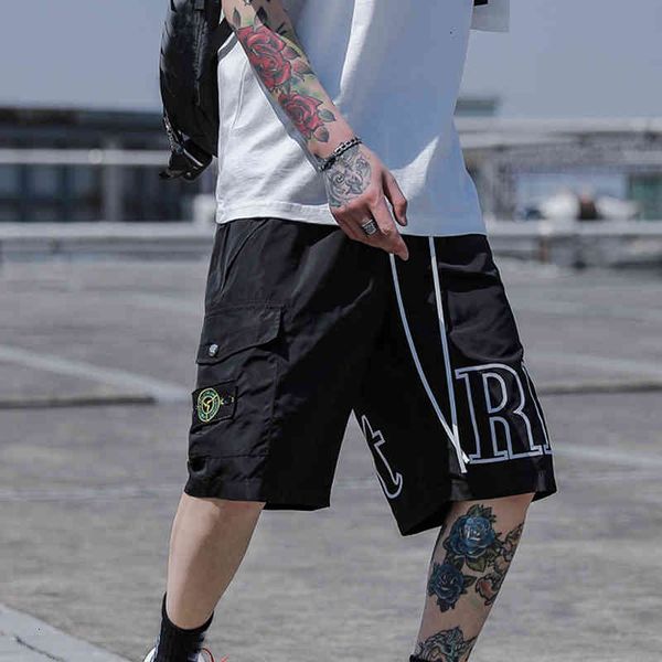 

man printed male streetwear will see hip shorts leisure short pants, White;black