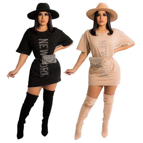 

xqy9369 women's fashion loose casual dresses drill t-shirt skirt imitation cotton pull frame one-step, Black;gray