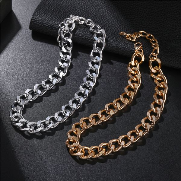

gold fashion color punk round circle thick chain choker collar statement necklace clavicle for women men party jewelry, Silver