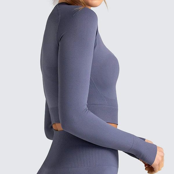 

womens seamless long sleeve yoga fitness shirts solid t-shirts running gym shirts breathable quick dry feamle 2021 new, White