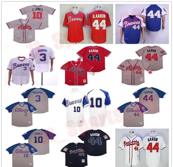 

atlanta vintage retro jerseys men women youth 44 hank aaron h.aaron dale murphy 10 chipper jones 1957 1963 1973 1974 1982's jersey, Blue;black