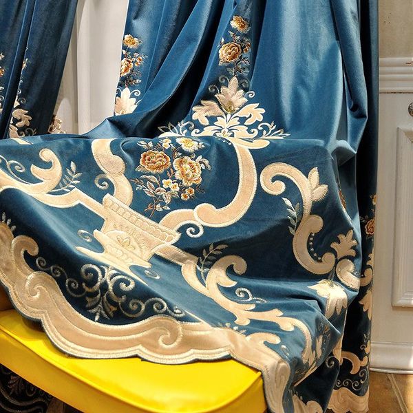 

curtain & drapes custom curtains neo-classical european blue living room luxury solid embroidered velvet thick cloth tulle panel