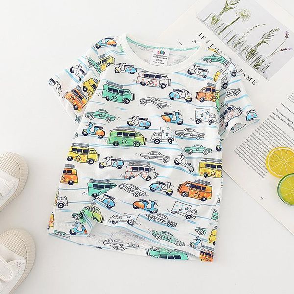 

summer casual 2 3 4 5 6 8 10 years children's clothing cotton short sleeve full print cartoon car t-shirt for kids baby boy t-shirts, Blue