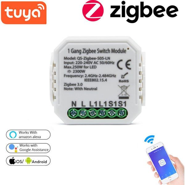 

smart home control tuya wifi zigbee-s05-ln eu/uk switch module app zero fire version on-off device work with alexa google