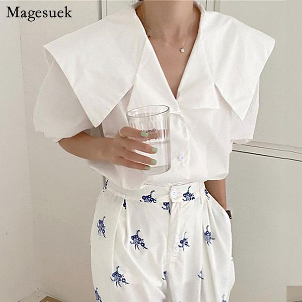 

women's blouses & shirts korean style plus size short sleeve shirt summer navy collar work ol women loose fashion cool blouse blusas 1, White