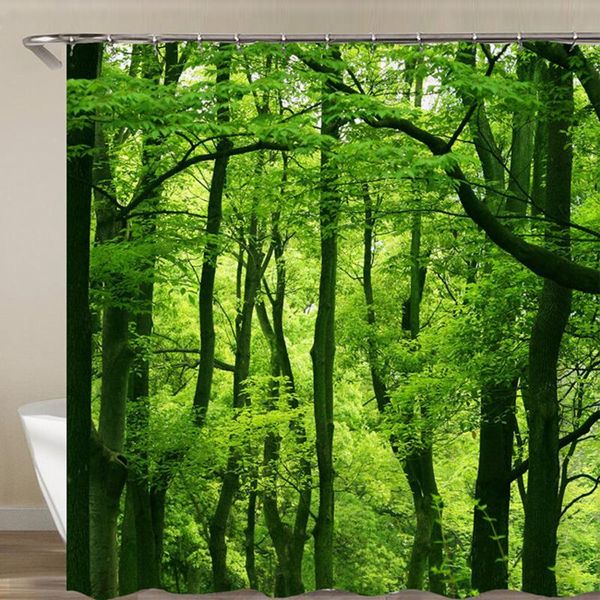 

green forest trees scenery bath curtain shower curtains bathroom waterproof polyester fabric 3d printed screen 12 hooks mat