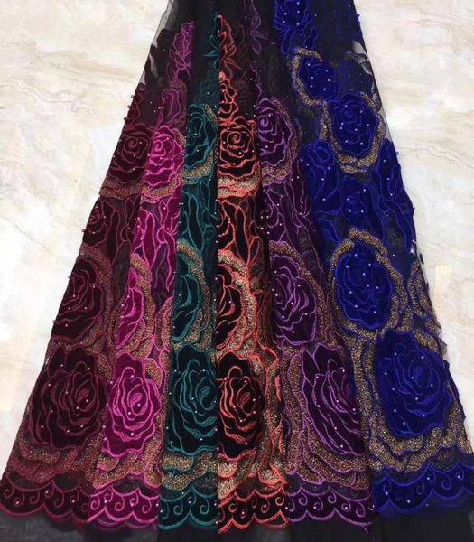 

ribbon flannel plus beads africa nigeria lace french net suitable for wedding dress skirt fabric 5 yards, Pink;blue
