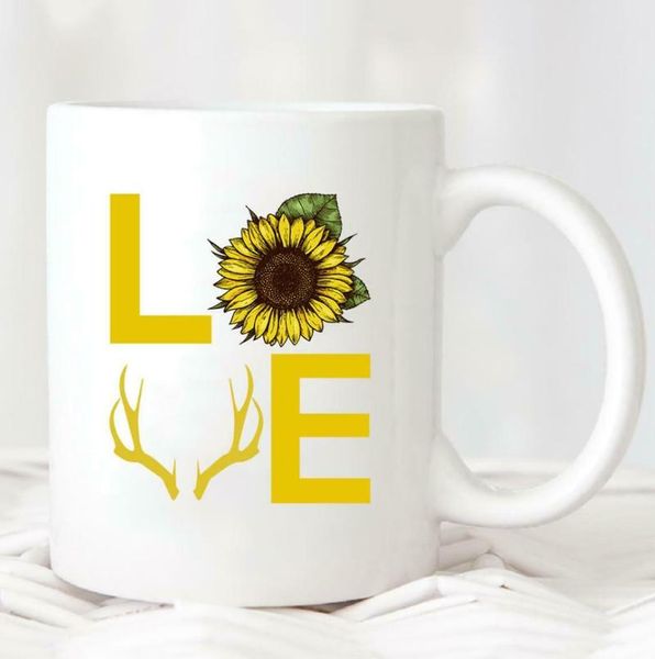

mugs love sunflower and horned deer coffee mug