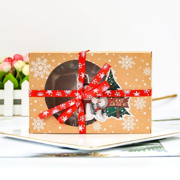 

gift wrap 6pcs christmas kraft paper candy box biscuit pvc window gingerbread kids year