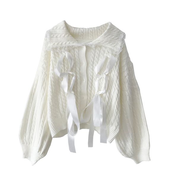 

women's sweaters korean fashions women winter sweaters chic button-bandage lace of women's cardigan vintage kawaii jacket white me, White;black