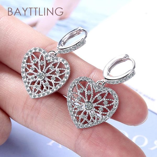 

dangle & chandelier bayttling 925 sterling silver 28mm gold/silver fine hollow heart zircon drop earrings for woman fashion glamour wedding