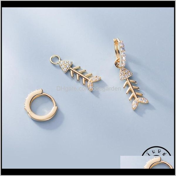

& hie drop delivery 2021 925 sterling sier cubic zirconia fish bones pendant hoop earrings for women trendy luxury gold color ear rings eari, Golden;silver