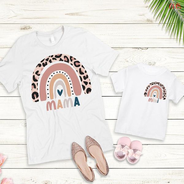 

women's t-shirt rainbow mama mini tshirts fashion family matching clothes and t shirt cute look outfits woman, White