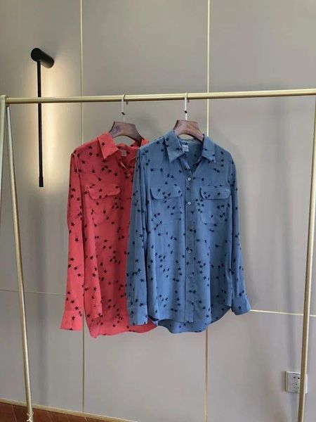 

women shirts 2021 star print silk lapel shirt women's blouses &, White