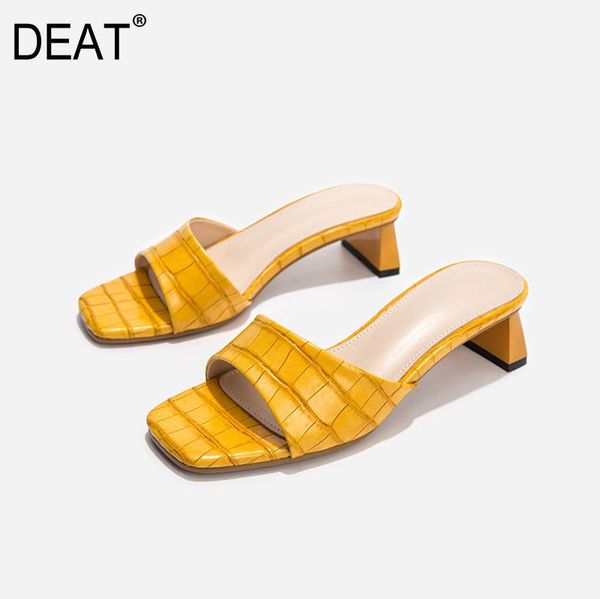 

slippers [deat] 2021 spring summer square toe shallow simple temperament high heels outside women shoes fashion tide 10g122, Black