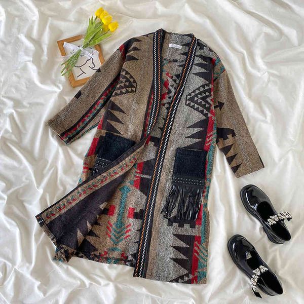 

women's jackets [ewq] indie folk chic spliced knitted cardigan autumn v-neck loose open stitch long sleeve sweater coat 16e2829 ow53, Black;brown