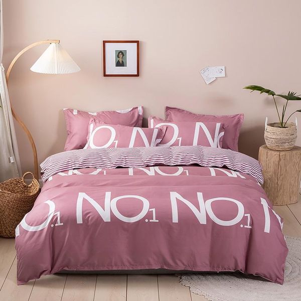 

bedding sets pink english letters 3-4pcs bed set  size bedroom cute sheets comforters 1.2m dormitory duvet cover