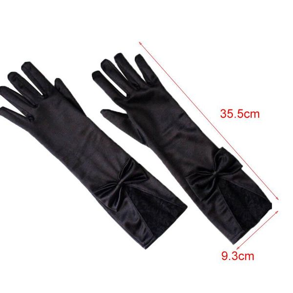 

five fingers gloves black lace patchwork satin with bowknot women performance clubwear party dance accessories, Blue;gray