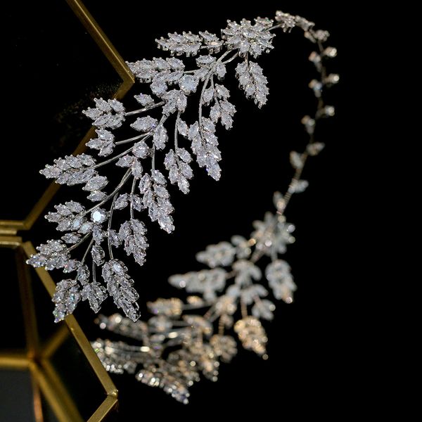 

asnora fashion women's hair with bridal jewelry tiara wedding headband jewelry leaves leaves headband zirconia crystal crown t200110, White;golden