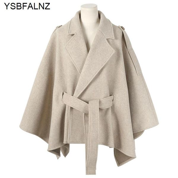

women's wool & blends plus size 6xl woolen coats 2021 autumn fashion womens cloak loose lace-up warm thickened solid casual drop-should, Black