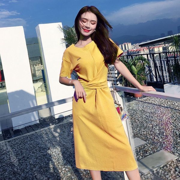 

dresses 2021 new lower body missing t-shirt skirt mid length yellow cool wind dress waist down minimalist women's summer, Black;gray