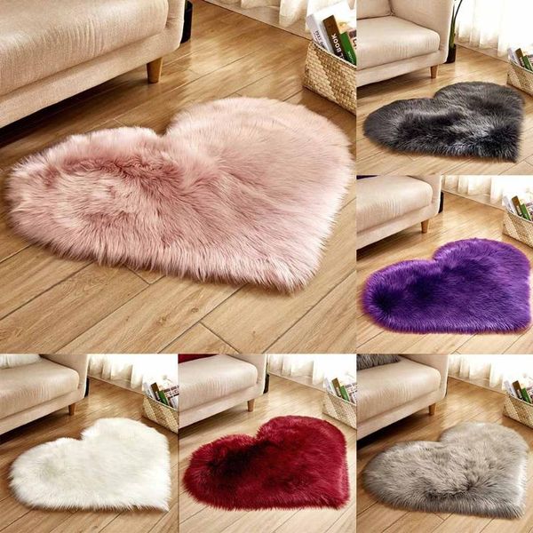 

carpets wool imitation rugs faux fur non slip bedroom shaggy carpet mats living room area rug decor modern heart-shaped mat